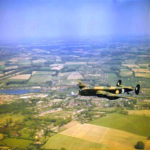 A_Handley_Page_Halifax_I_manufacturers_experimental_in_flight_over_Kings_Langley,_Hertfordshire