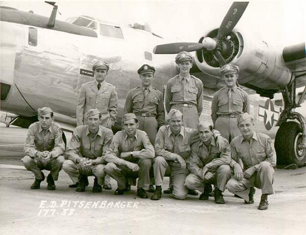 Crew of  B-24H 42-94841 'Sack Time!' beside B-24J, 95911 'Lucky Strike'